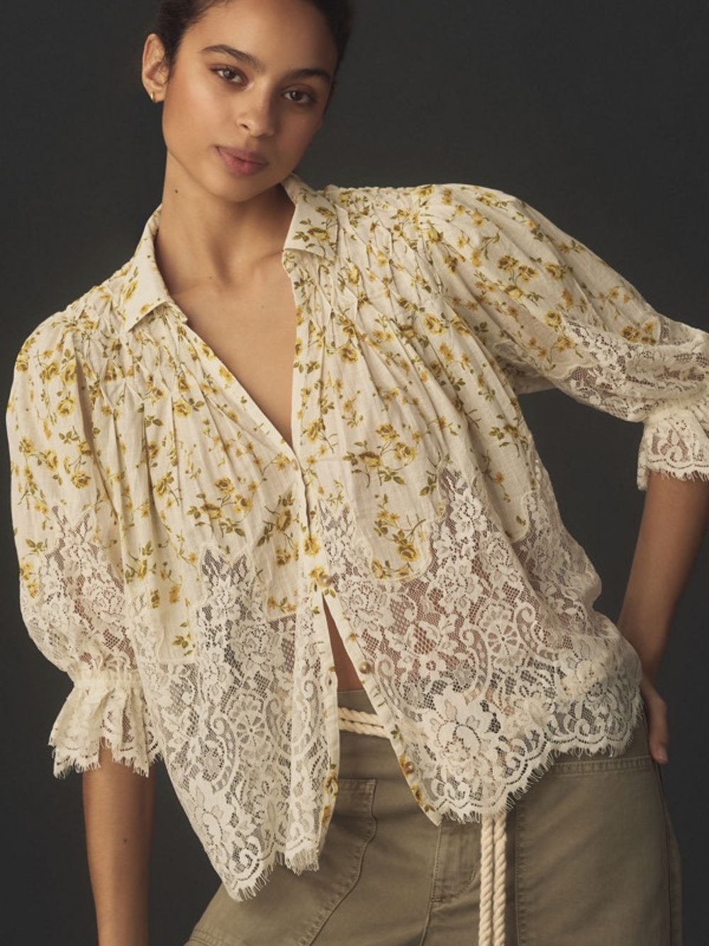 Anthropologie Victorian Lace Floral Blouse – Size M